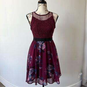 Xhilaration Burgundy Floral Lace Mini Dress